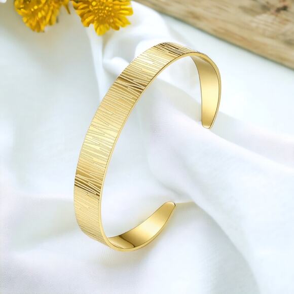 NEW 18K yellow gold plated brushed open adjustable bangle bracelet jewelry B5A - Picture 1 of 6